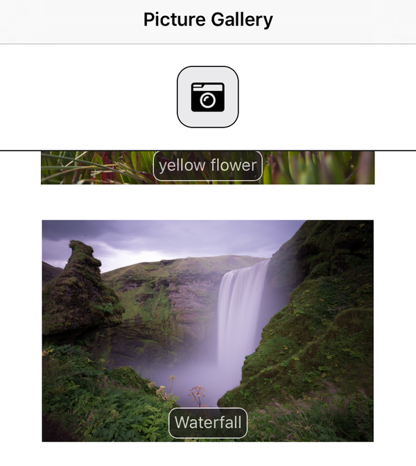 Stateful Nativescript picture gallery app with Font Awesome 5 icons