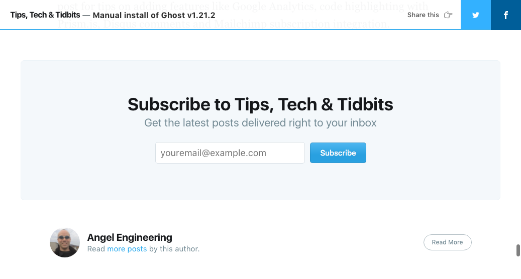Ghost subscription footer dialog