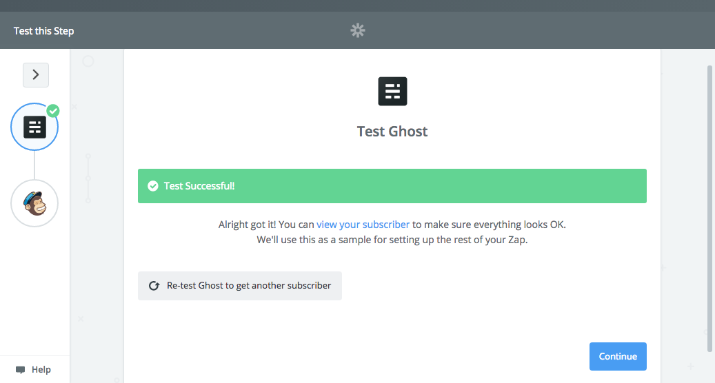 Zapier Ghost connection success