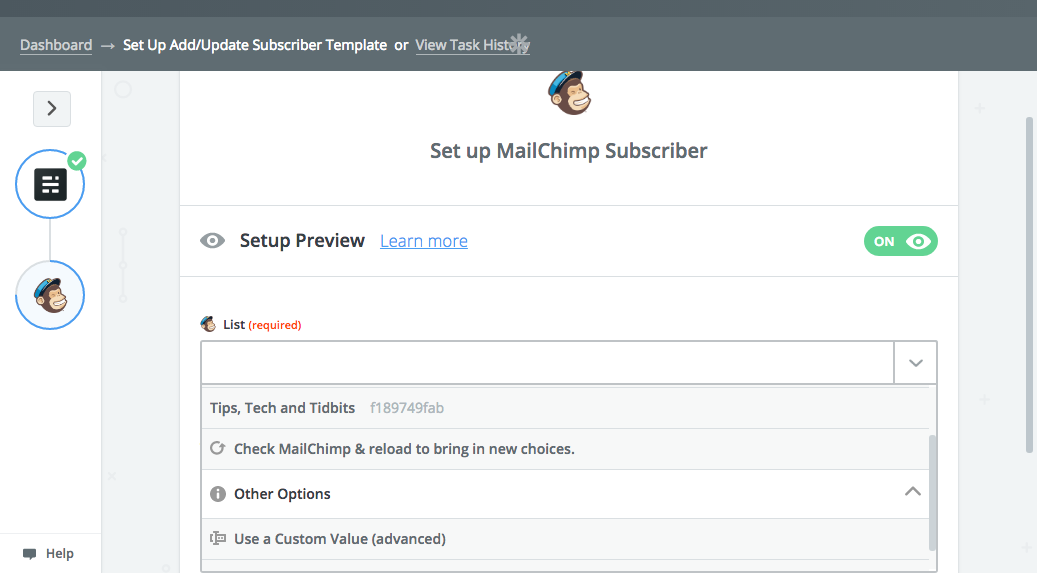 Zapier Mailchimp list selection