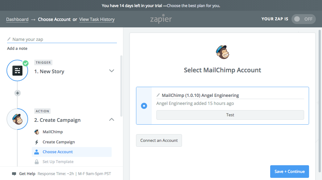 Select the Mailchimp account for the zap