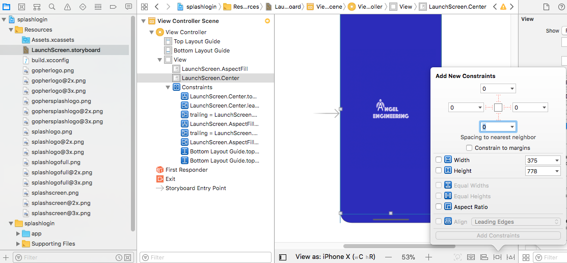 Adding a new bottom constraint for your Launch Screen